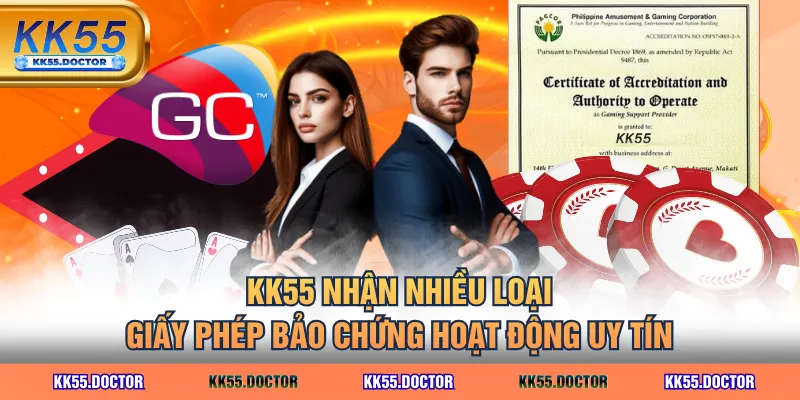 KK55 nhận nhiều loại giấy phép bảo chứng hoạt động uy tín